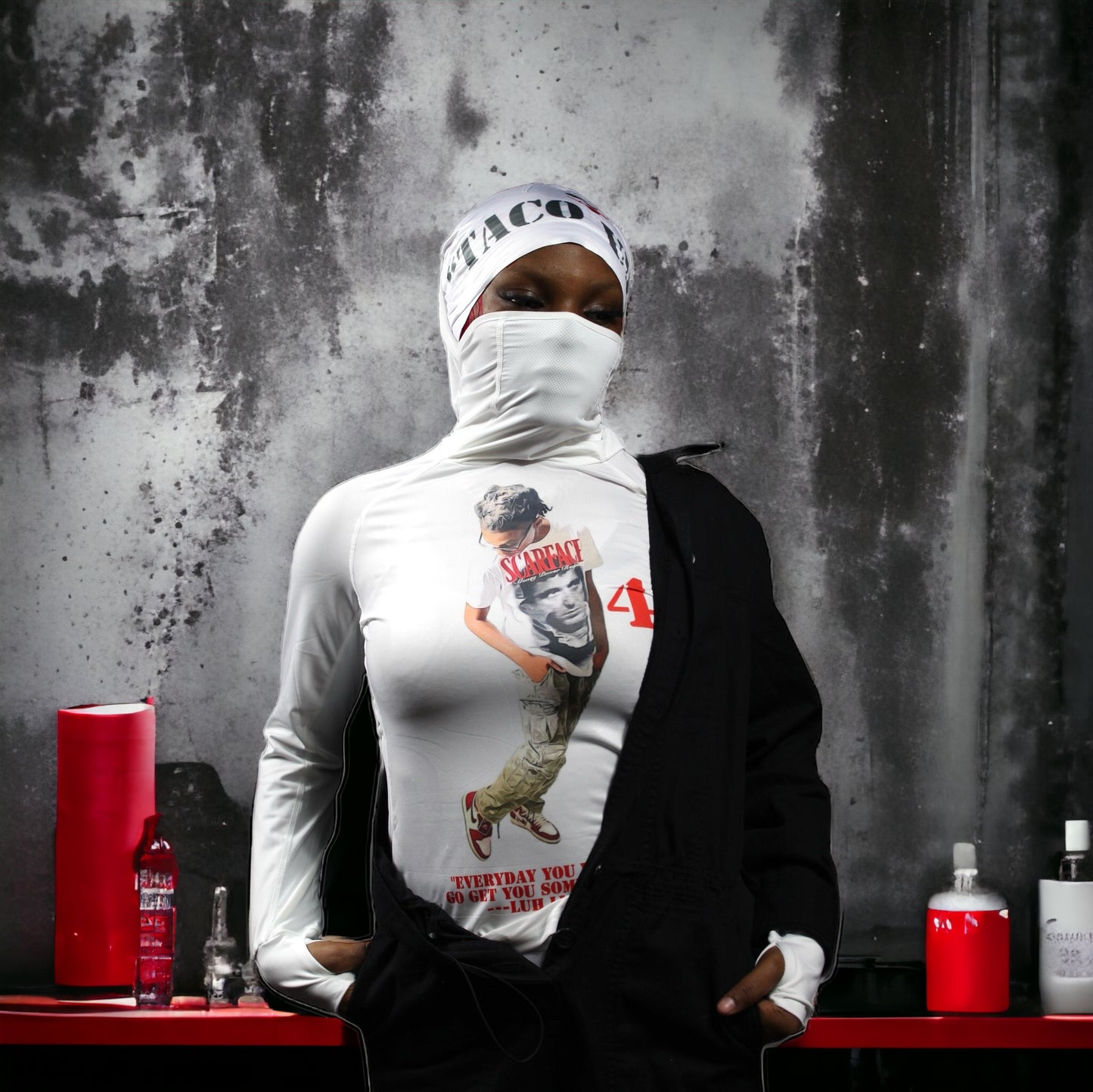 Custom Female Long Sleeve Shirt with Hooded Face Mask